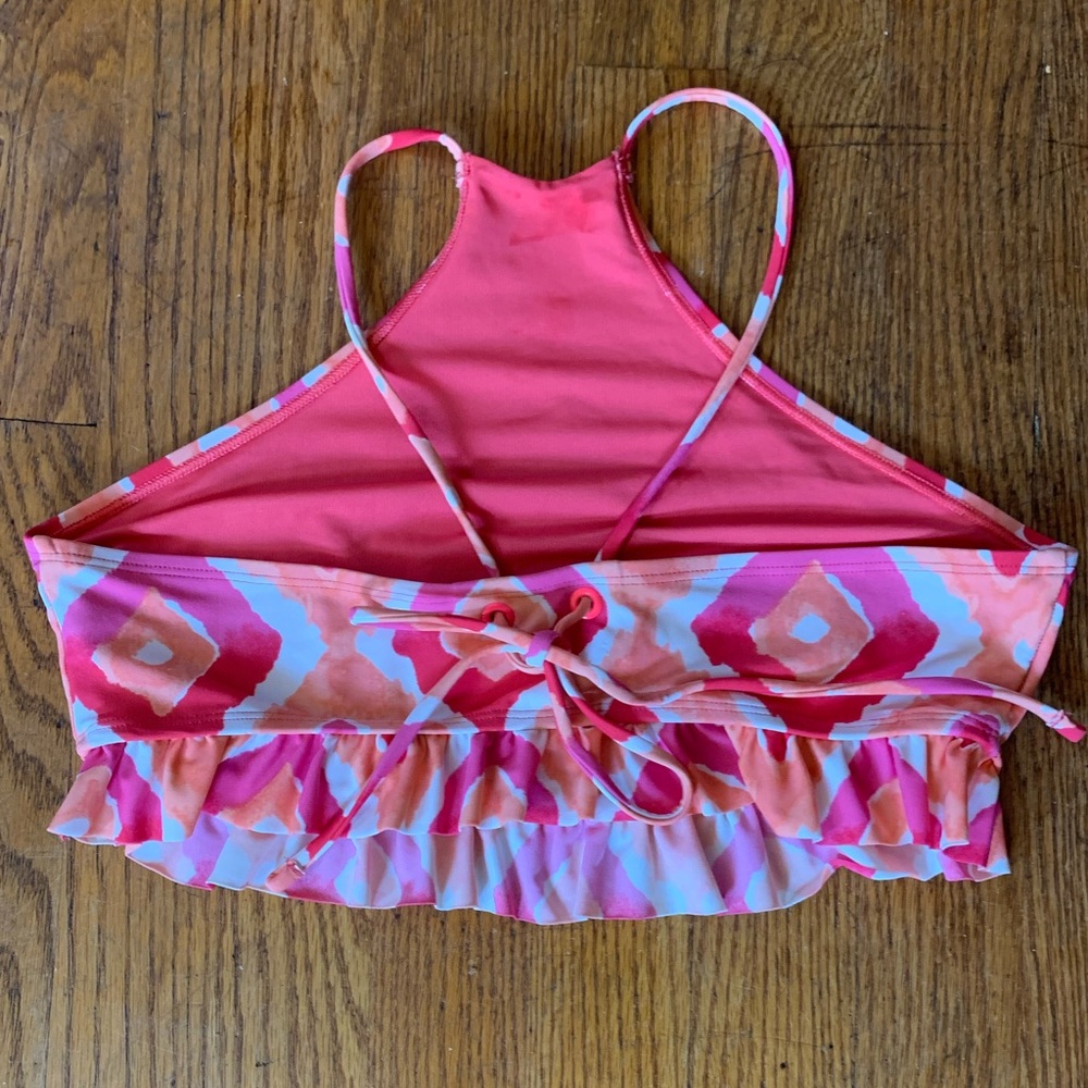 aerie Pink & Coral Patterned High Neck Bikini Top - Picture 6 of 10